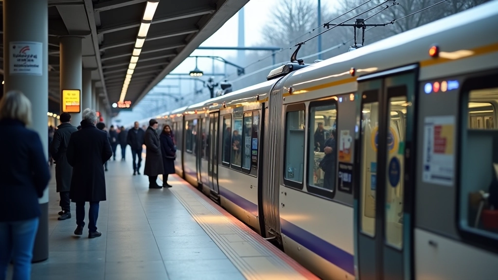 Hannoversche Straßenbahn mit Fahrgästen am Bahnsteig