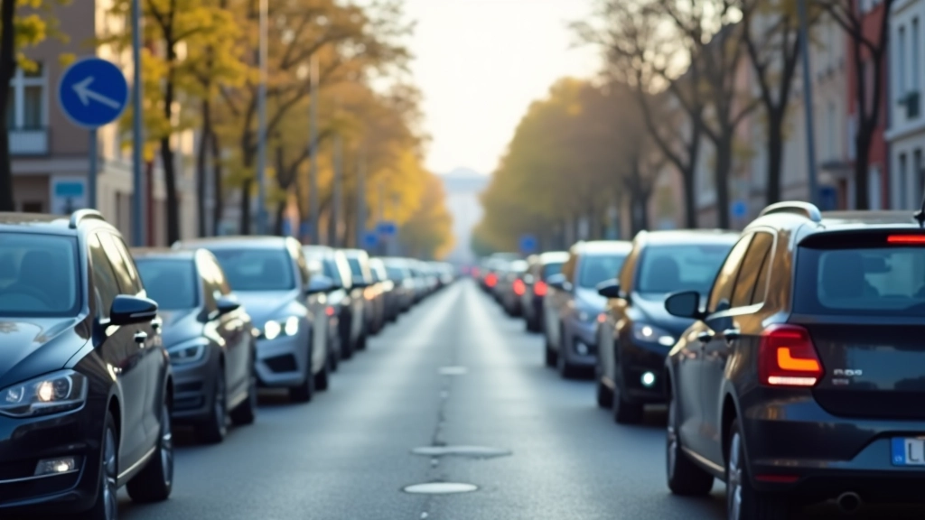 Geparkte Autos auf einer Hannover Straße mit Stadtverkehr